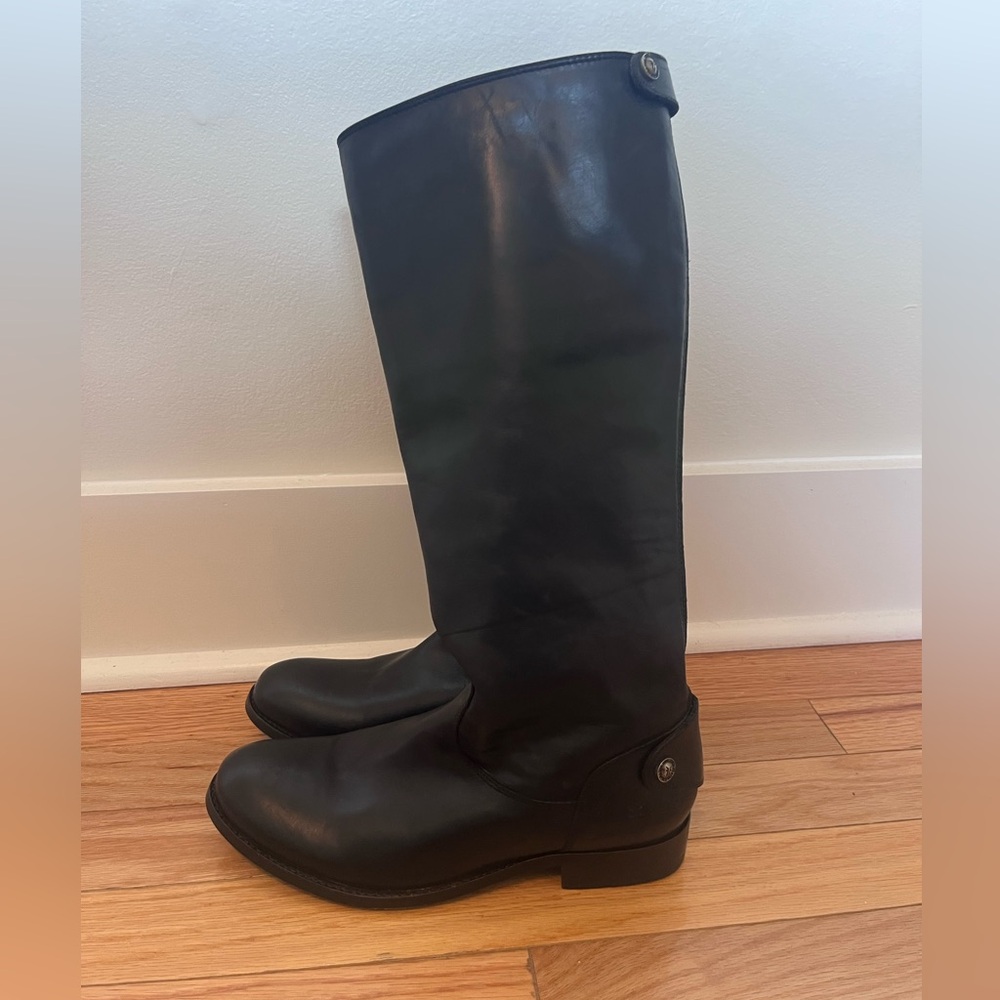 Frye Leather Black Melissa Button Back Zip Riding Knee Boots 3470835 size 7.5